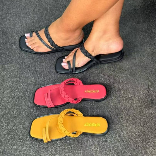 Women's Woven Sandals - Breathable Flat Slippers in Black, Red, Yellow