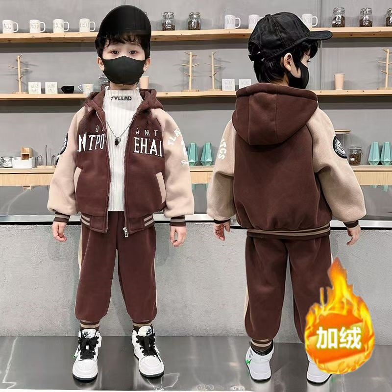 Kid's Fleece-Lined Tracksuit Set | Warm 2-Piece Sports Suit (Hooded Jacket + Pants)