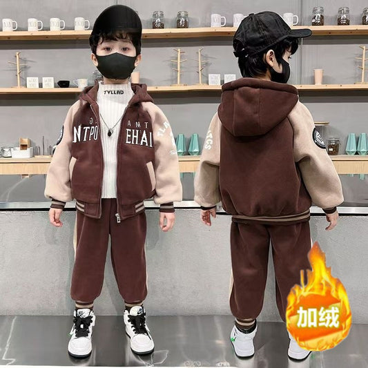 Kid's Fleece-Lined Tracksuit Set | Warm 2-Piece Sports Suit (Hooded Jacket + Pants)